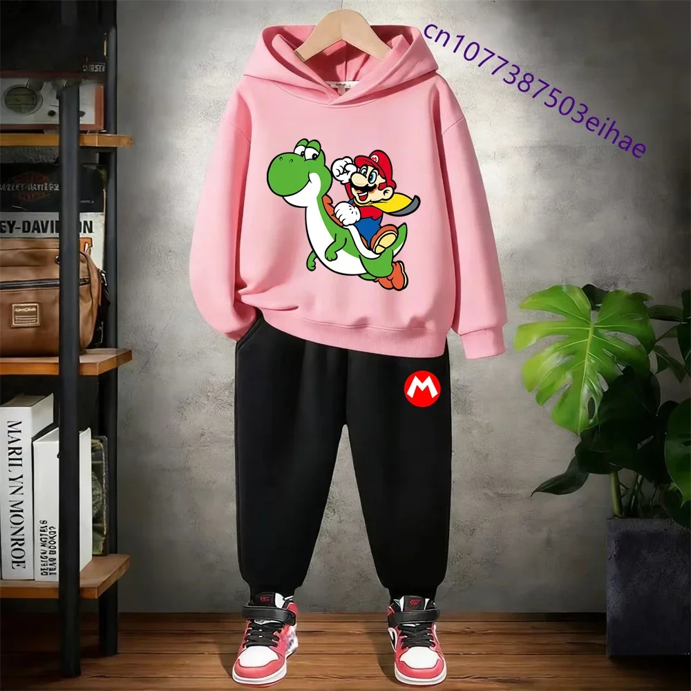 

Kids 2Pcs Outfit Cartoon Super Mario Print Hoodie Sweatshirt Top+Pants Boys Girls 3-12Y Casual Sport Jumper Children Clothes