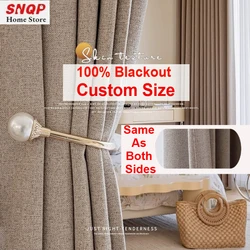 Custom Size Cotton Linen 100% Blackout Curtains for Living Room Bedroom Dining Window Decor Luxury White Tulle Elegant Thicken