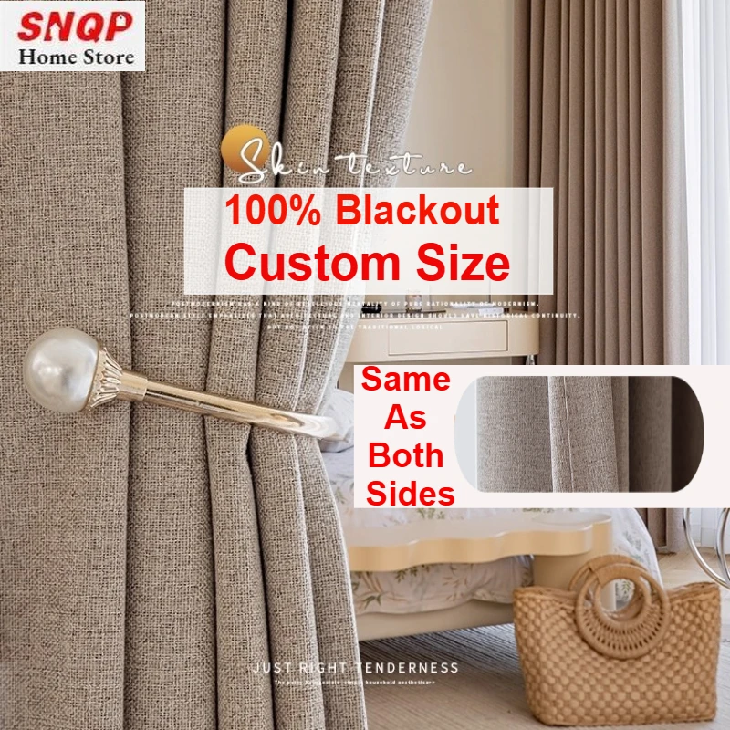 Custom Size Cotton Linen 100% Blackout Curtains for Living Room Bedroom Dining Window Decor Luxury White Tulle Elegant Thicken