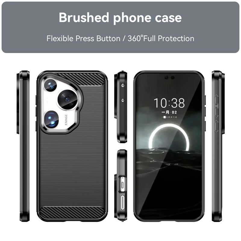 Silicone Carbon Fiber Protector Case para Huawei, Capa de borracha TPU, Pura 70 Ultra Case