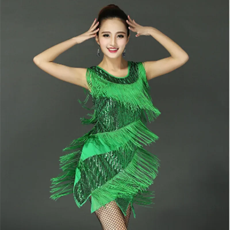 ผู้หญิงละตินเต้นรําพู่ชุดเครื่องแต่งกายลูกเรือคอ Allover เลื่อมฉัตร Fringe Swing 1920s Gatsby Flapper Party Dress