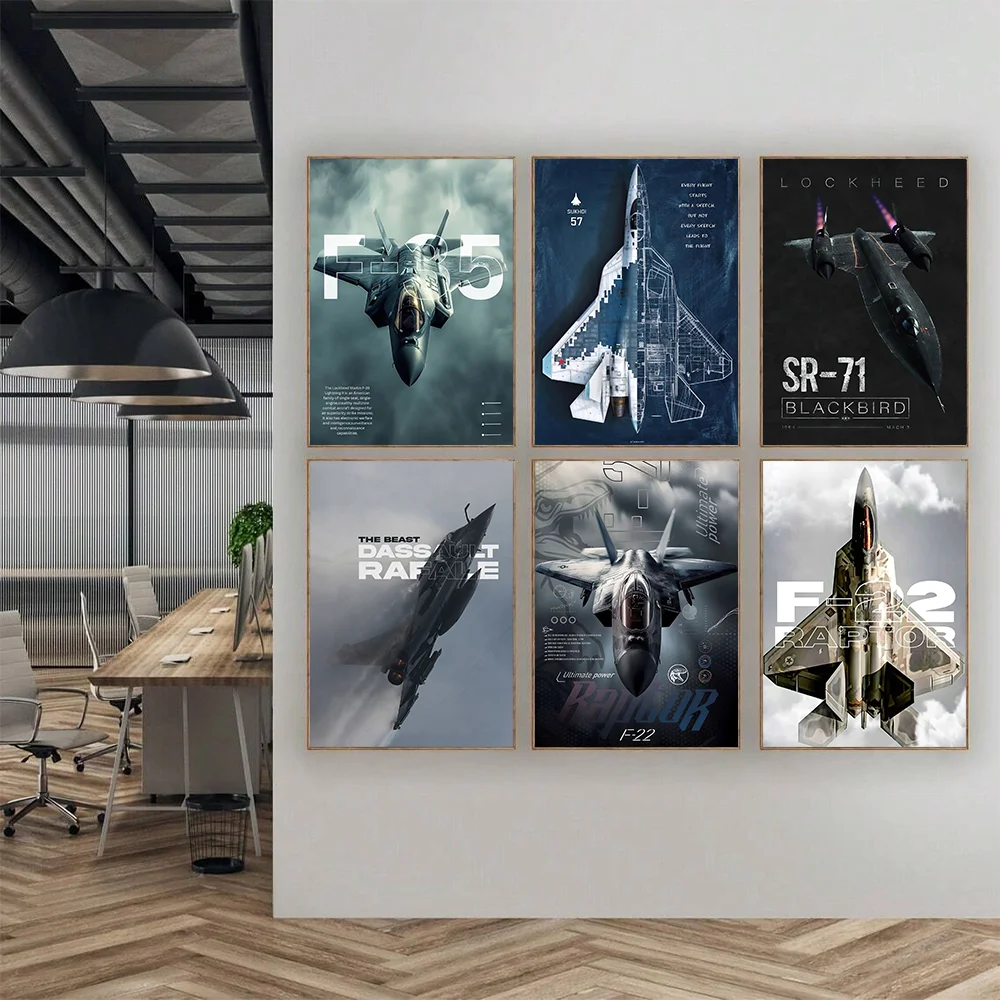 Modern Military Aviation Jet Canvas Print, Powerful Fighter Jet Wall Art for Boys Room Office Home Decor Poster Gift