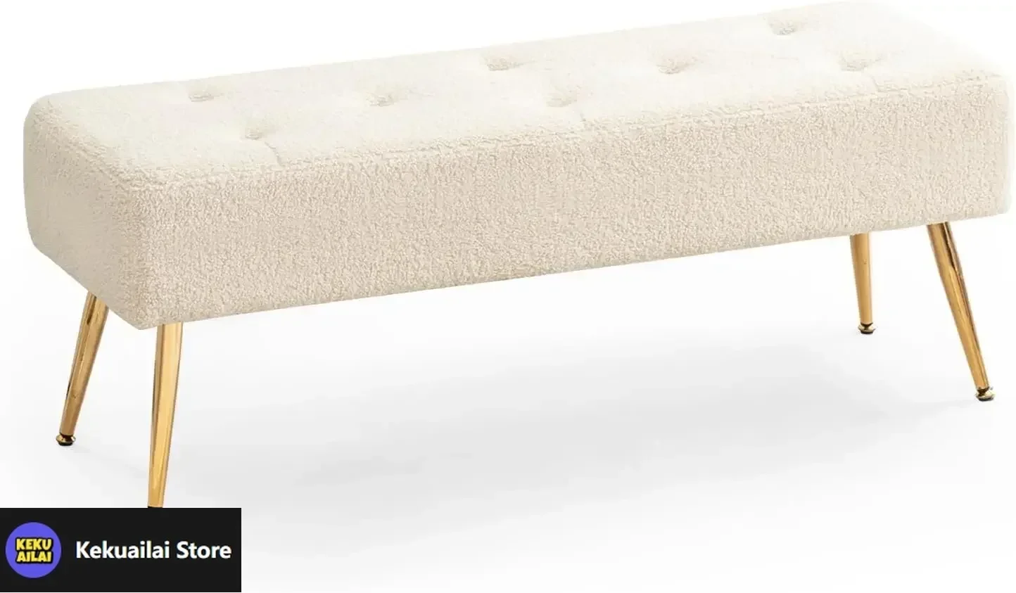 

Faux Fur Boho Bench Ottoman Upholstered Tufted Bench with Padded Seat, Footrest Foot Stool with Sturdy Metal Leg, for Bedroom