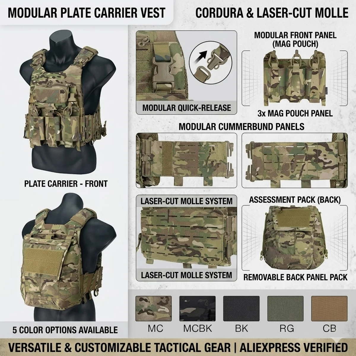 

Tactical Laser Vest, Quick Release Airsoft MOLLE Vest with Magazine Pouch, Modular Hunting Vest for Paintball, Film and TV Props