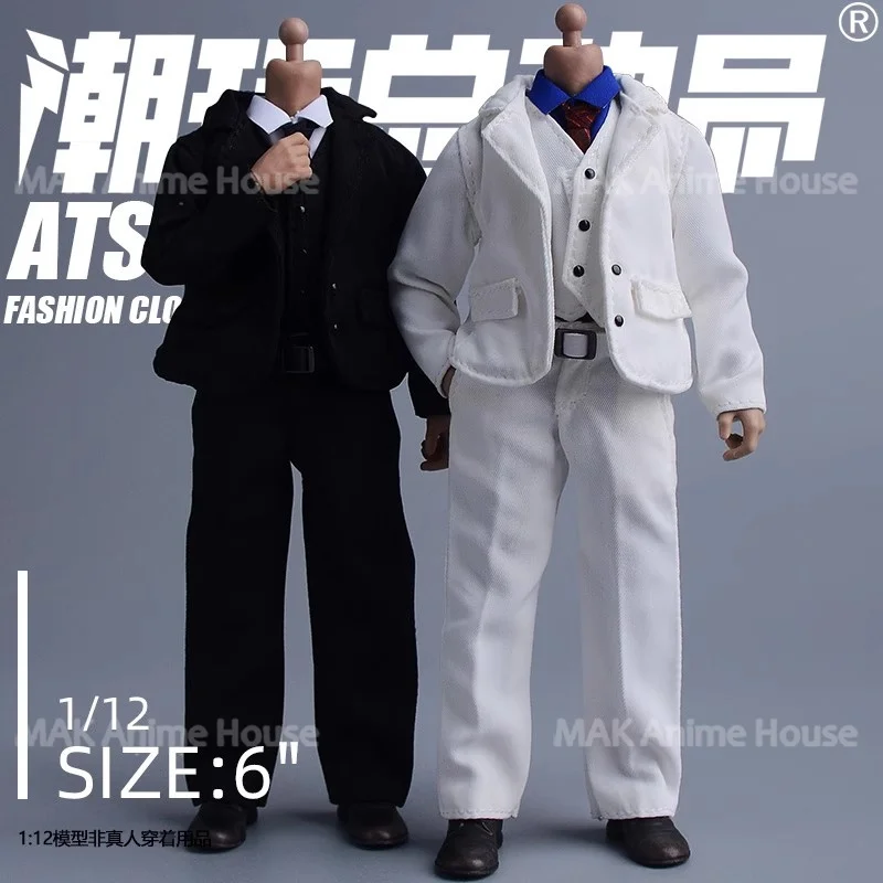 1/12 스케일 조끼 정장 바지 넥타이 흑백 세트 6인치 남성 군인 액션 피규어 바디에 적합