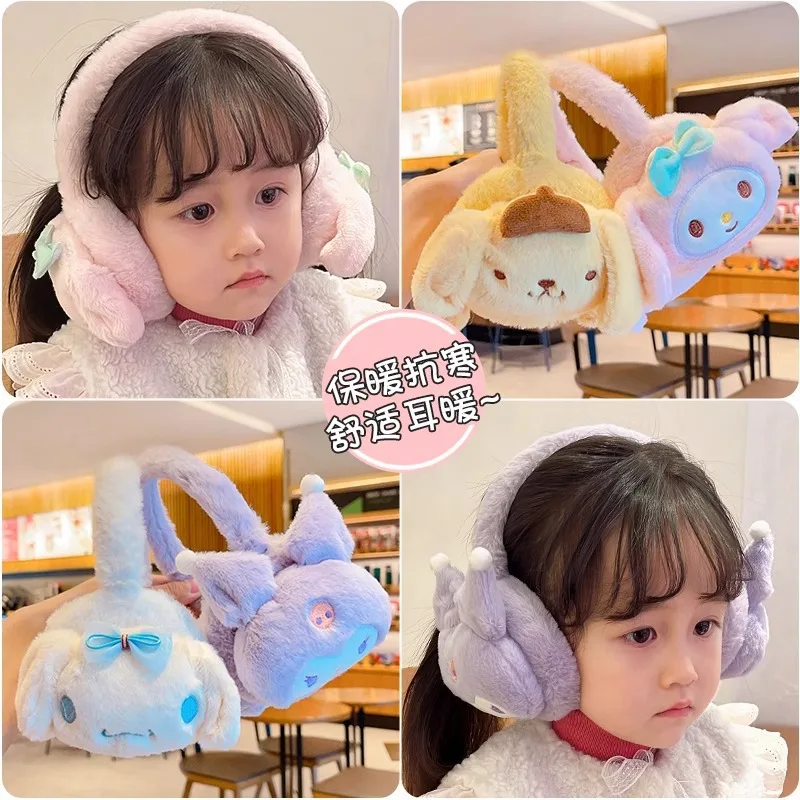 Sanrio Hello Kitty Ear Warmth for Kid Cute Kuromi Cinnamoroll Earmuff Autumn Winter Warm Windproof Plush Ear Protection Bag Gift