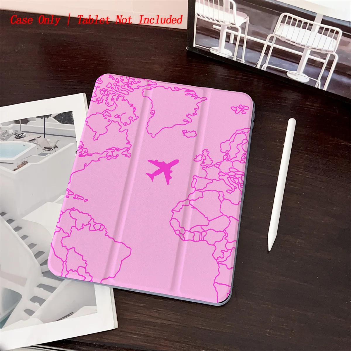 

Lovely Pink Map Parts & Small Airplane iPad Cover For Apple iPad 9th/10th Gen Air 5 Pro 12.9 Mini 6 Shockproof Case