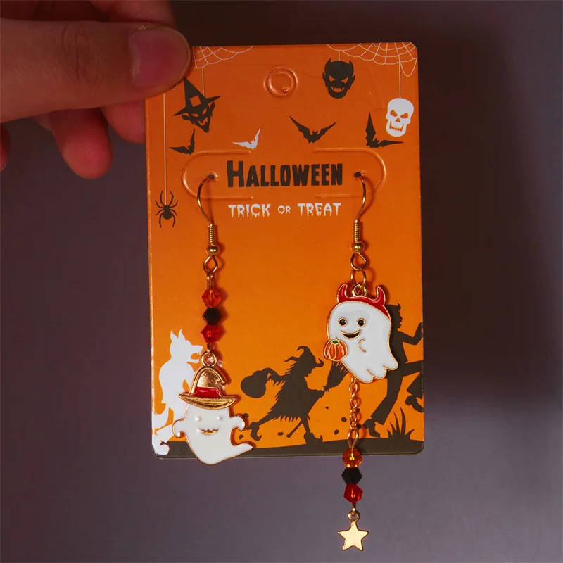 Niedliche Halloween-Harz-Geister-Ohrstecker für Damen, modische Cartoon-Kürbis-Anhänger-Piercing-Ohrringe, Schmuckgeschenke – Detail 31