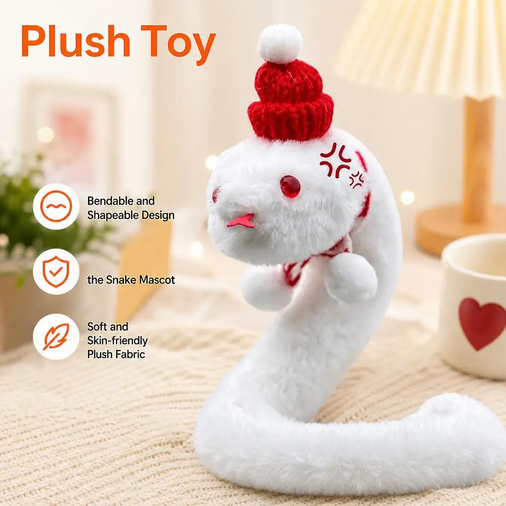 Cute Plush Snake Toy Soft Stuffed Animal Doll With Red Hat Scarf Keychain Bag Pendant Christmas Gift Year Of The Snake Mascot