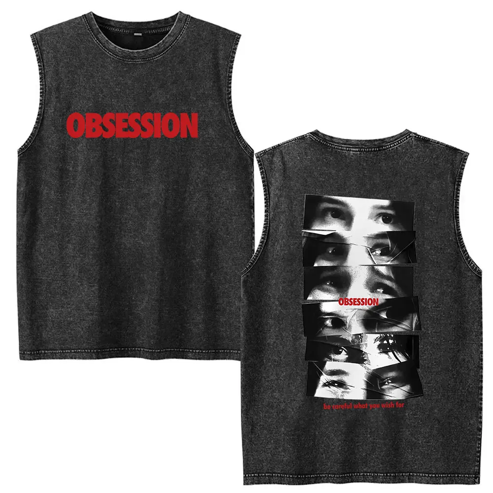 T-shirt graphique vintage oversize unisexe en coton lavé, motif film Obsession 2026, haute qualité