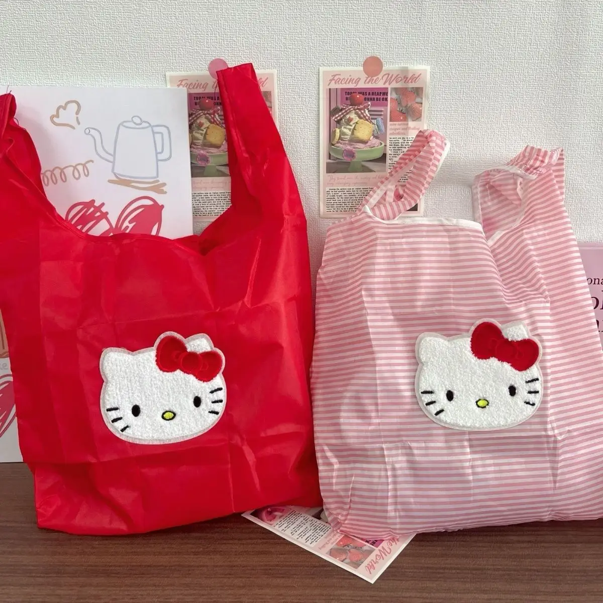 Kawaii Hello Kitty Oxford Cloth Shopping Bag Fashion Large Capacity Lightweight Foldable Storage Canvas Handbag Girls Pouch Gift