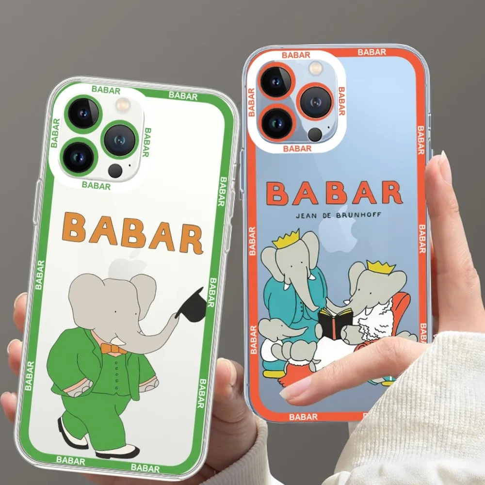 Babar The Elephant Cartoon Phone Case For Samsung S20 S21 S22 S23  Ultra Plus S10 Transparent Border Shell