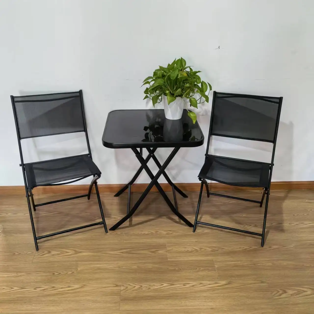 Hot Selling Black Dia 60 cm Folding Glass Table Used for Coffee Shop and Warehouse