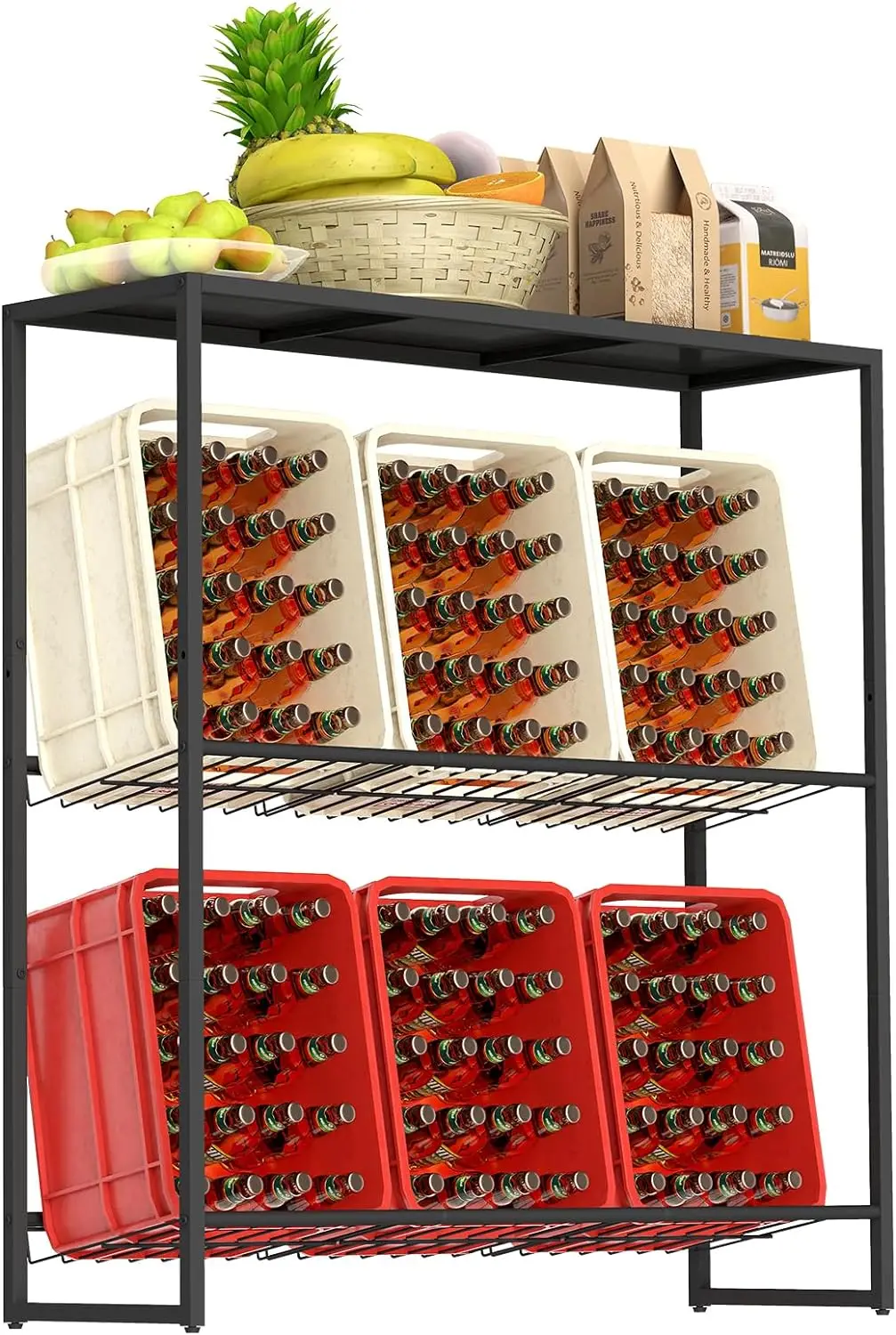 Drink Beverage crate rack with shelf, 114 x 104 x 33 cm, beverage rack, freestanding shelf, for living room, kitchen, wine cella