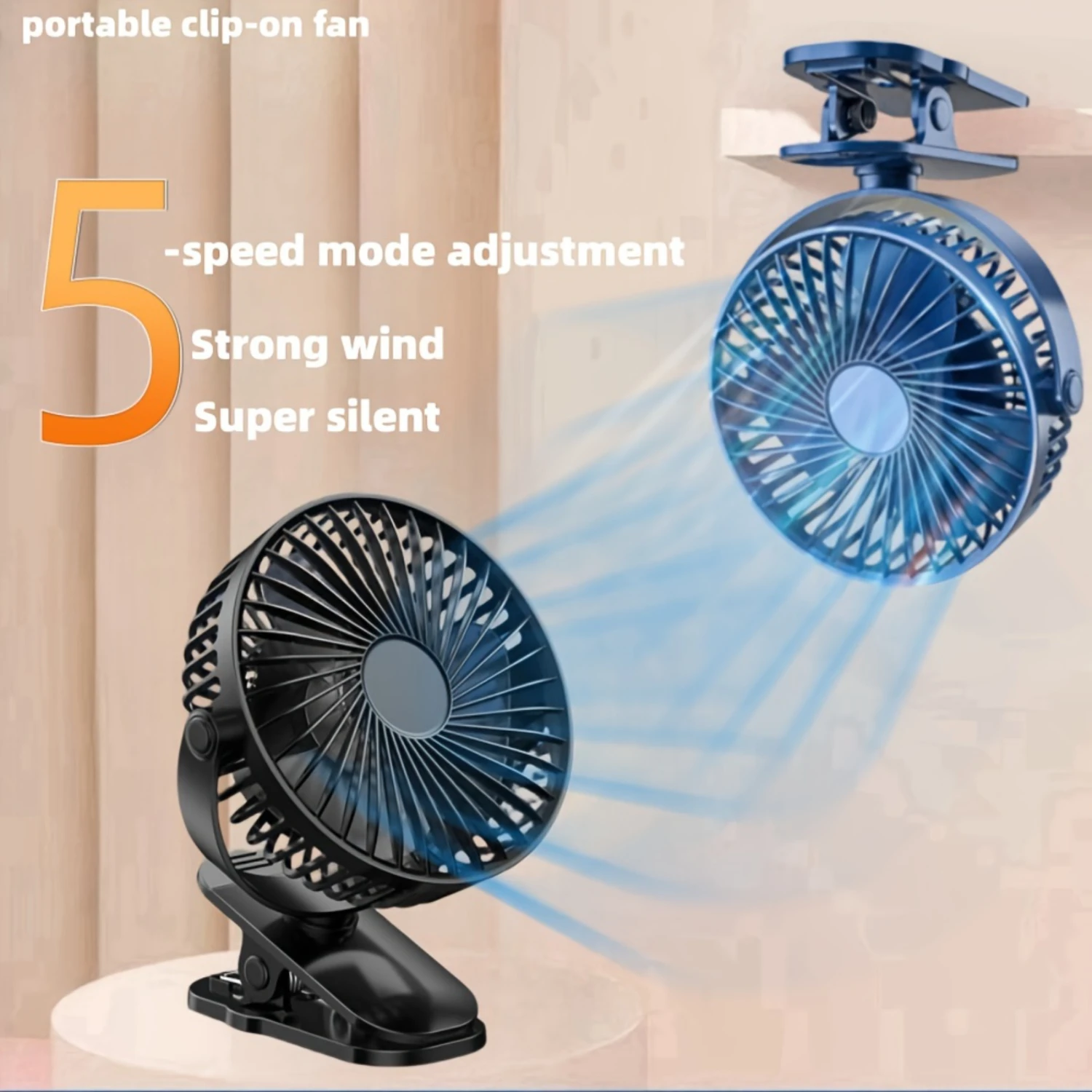 

Mini Portable Fan,, hanging/clip-on/desktop Three Gears, 5 SpeedsWind Adjustmen, Usb Charging, Long Endurance, BrushlessSilent M