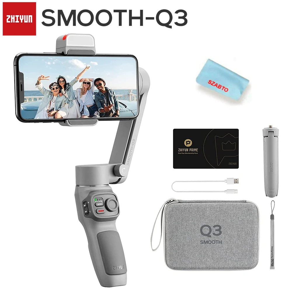 ZHIYUN SMOOTH Q3 Phone Gimbal 3-Axis Smartphones Handheld Stabilizer  for iPhone Android with LED Fill Light Grip Tripod