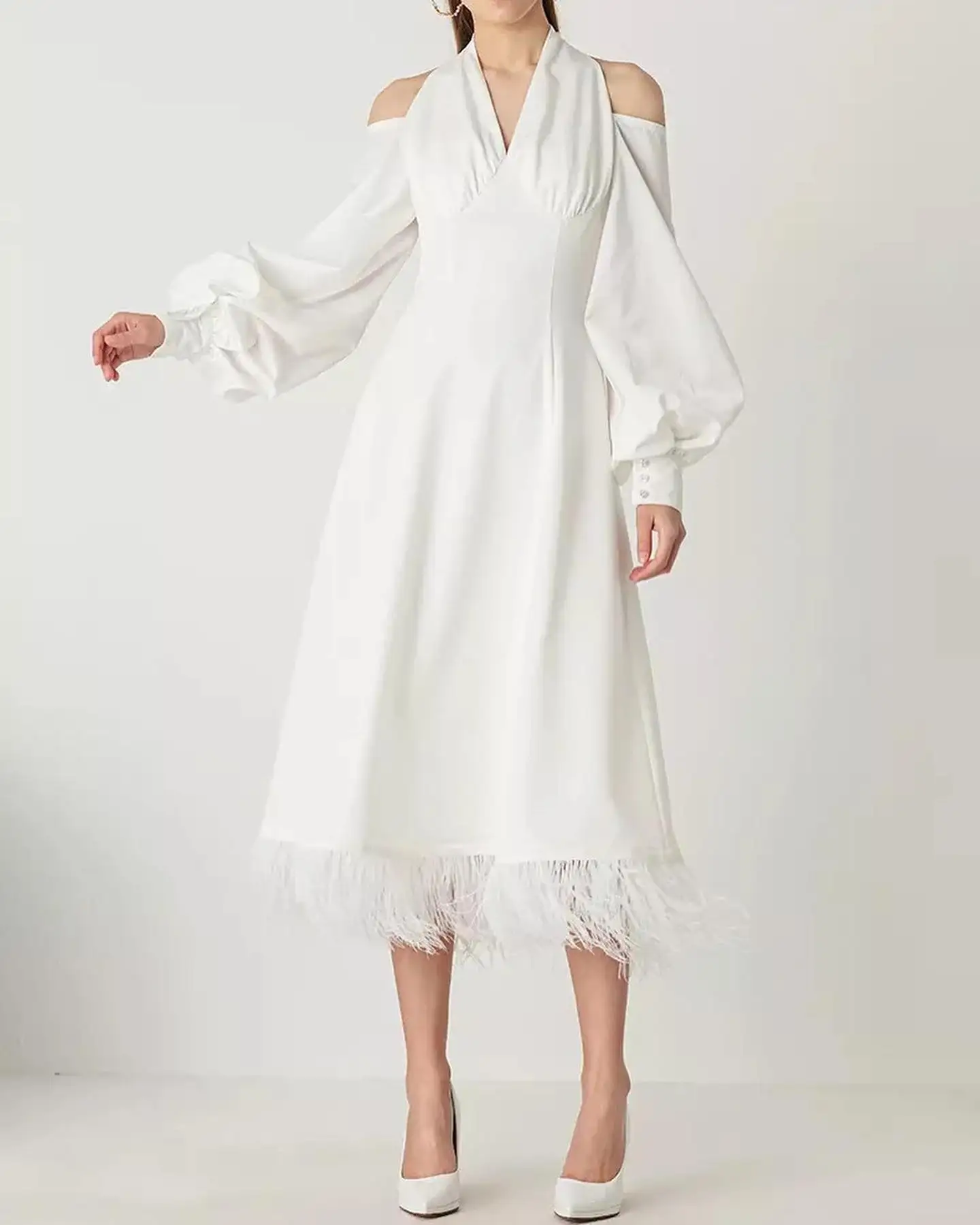 

Customized Graceful Jersey A-Line Off the Shoulder Buttons Tassel Evening Dress Temperament Long Sleeves فساتين سهرات
