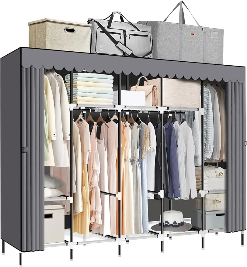 

Portable Closet Great Size 82-Inch Portable Wardrobe with 5 Hanging Areas and 10 Storage Shelves for Hanging Clothes