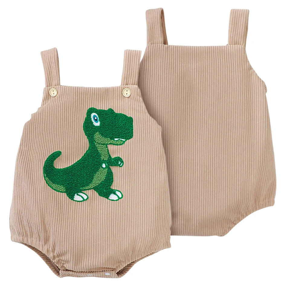 Unisex Toddler Corduroy Straps Rompers with High Quality Dinosaur Towel Embroidery Soft and Comfortable for Everyday Adventures