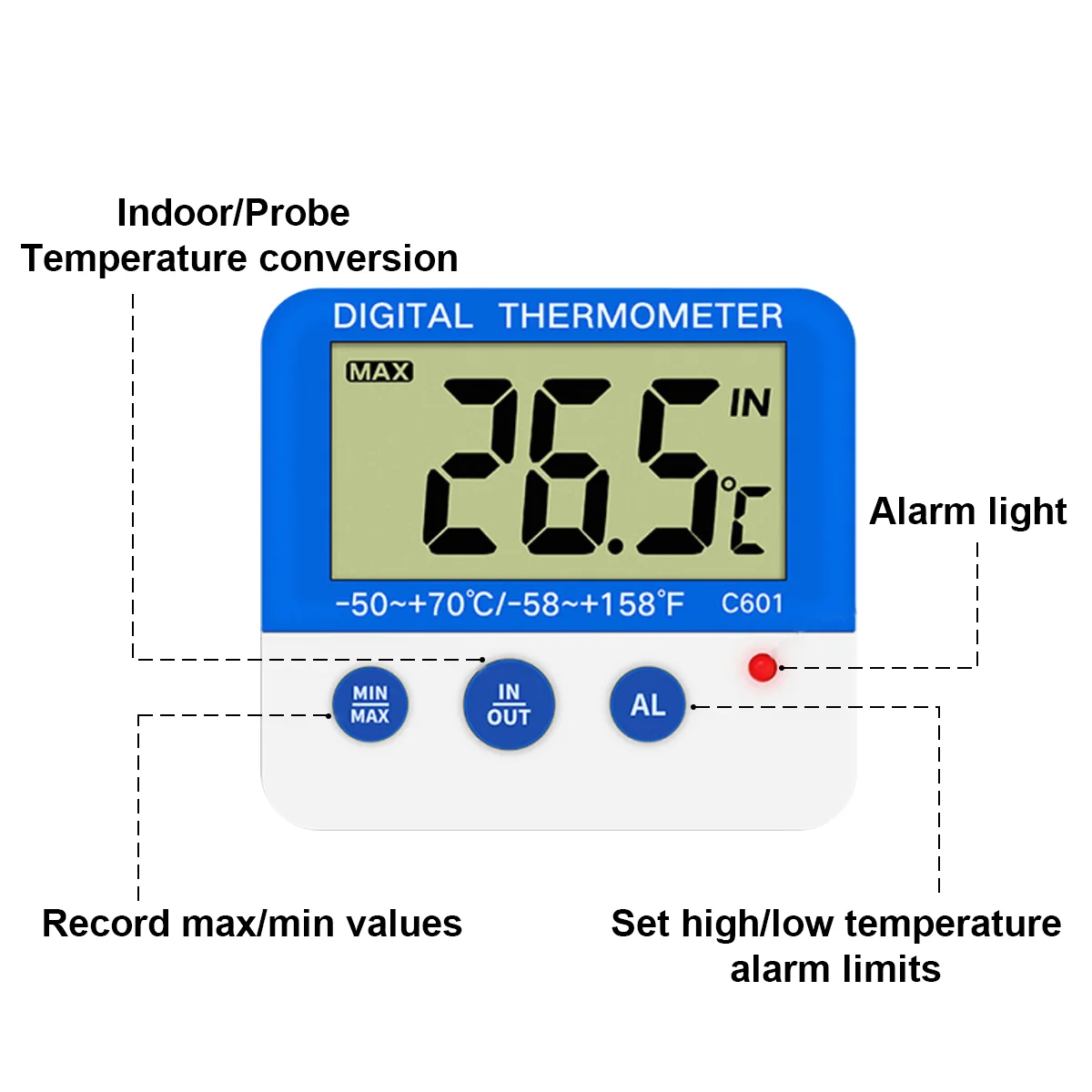 LCD Digital Fridge Freezer Thermometer Temperature Alarm Max Min Memory Temperature Monitor Indoor Outdoor Kitchen Refrigerator
