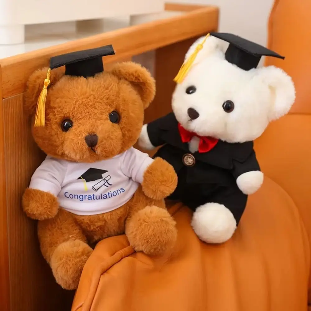 Stuffed Toy Doctor Cap Graduation Bear Doll Cartoon Soft Doll Bachelor Bear Plush Toy With Doctorial Hat Sitting