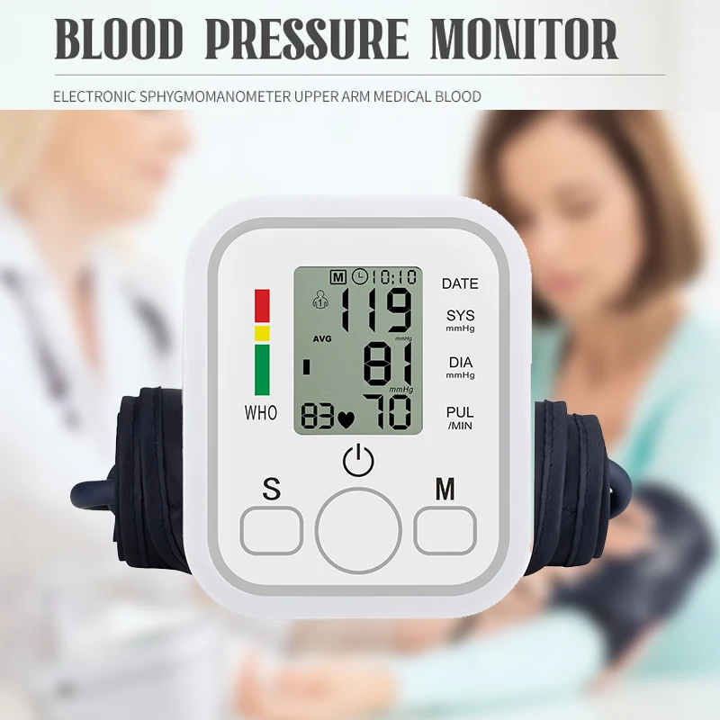 Blood Pressure Monitor Tonometer Portable Digital Tensiometer Upper Arm Medical Sphygmomanometer Pulse