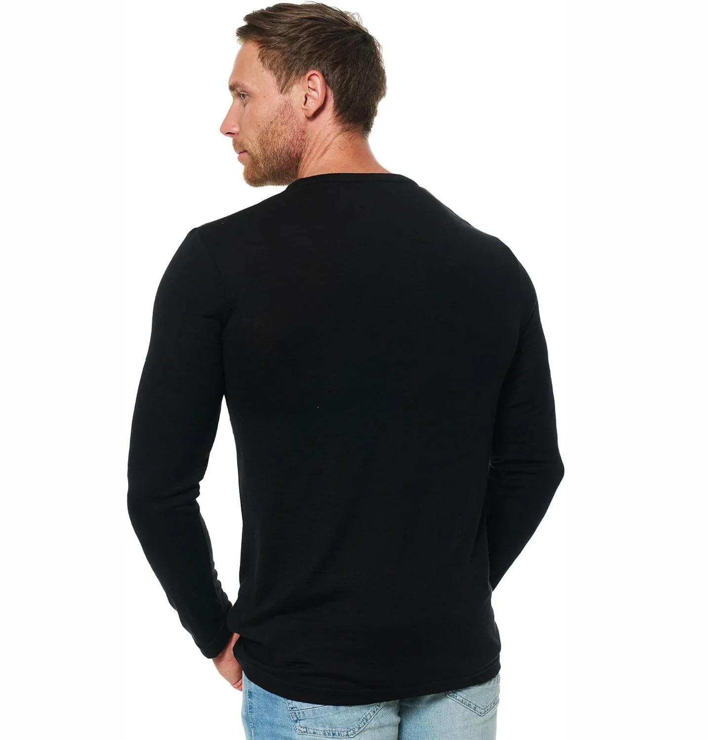 Men's Merino Wool Base Layer Top 100% Merino Wool Henry Collar Shirts Thermal Underwear Long Sleeve T-Shirt for Hiking Hunting