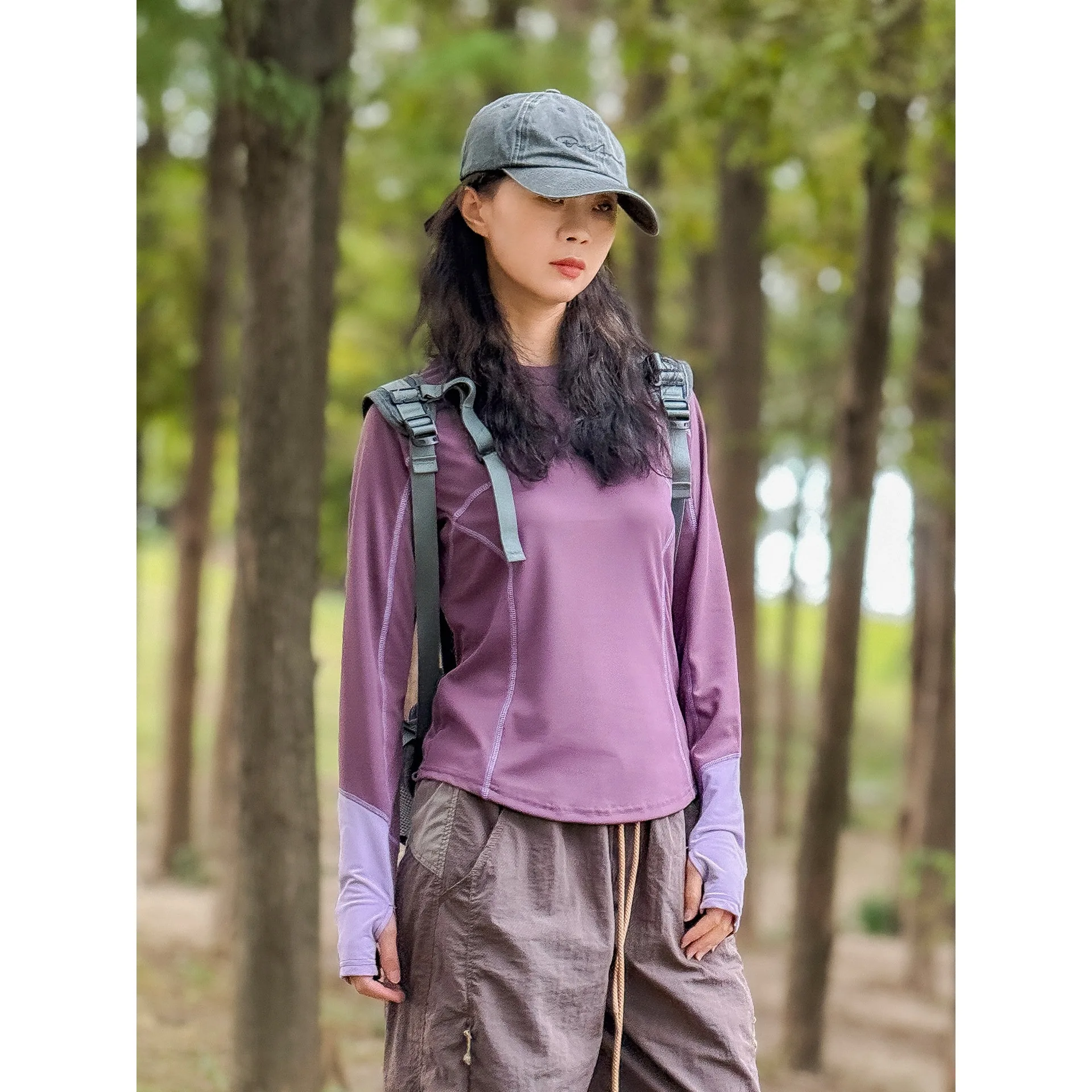 Women Outdoor Hiking Quick Dry Splice Long Sleeve Casual Sport T-shirt Sweet Girl Streetwear Y2k Vintage Short T Shirts Tops
