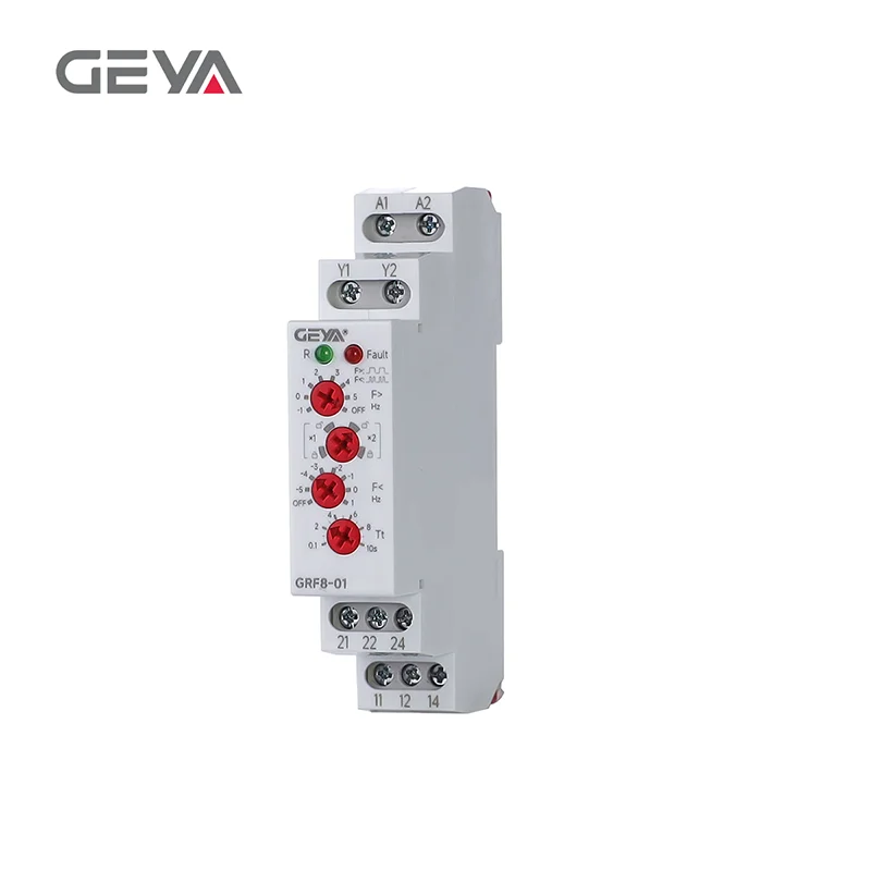 

GEYA GRF8-01 AC120V-277V Voltage Relay Adjustable 0.1s-10s 40Hz-70Hz Monitoring Frequency Relay AC100V-310V
