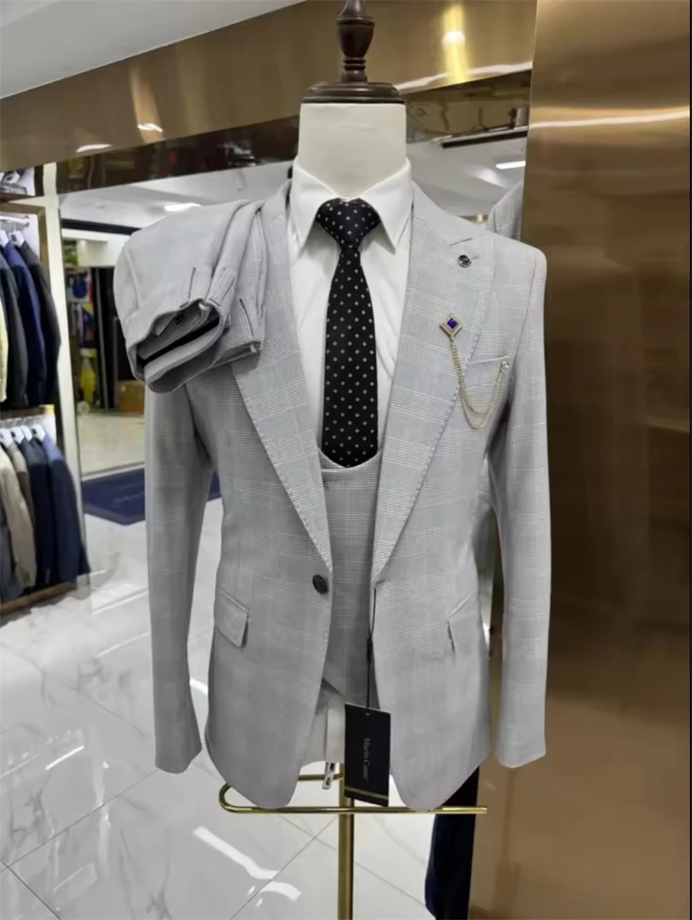 

Men's Suits Plaid Houndstooth Single Breasted Tuxedo 3 Pieces Wedding Party Guest Formal Set (Blazer+Vest+Pants)