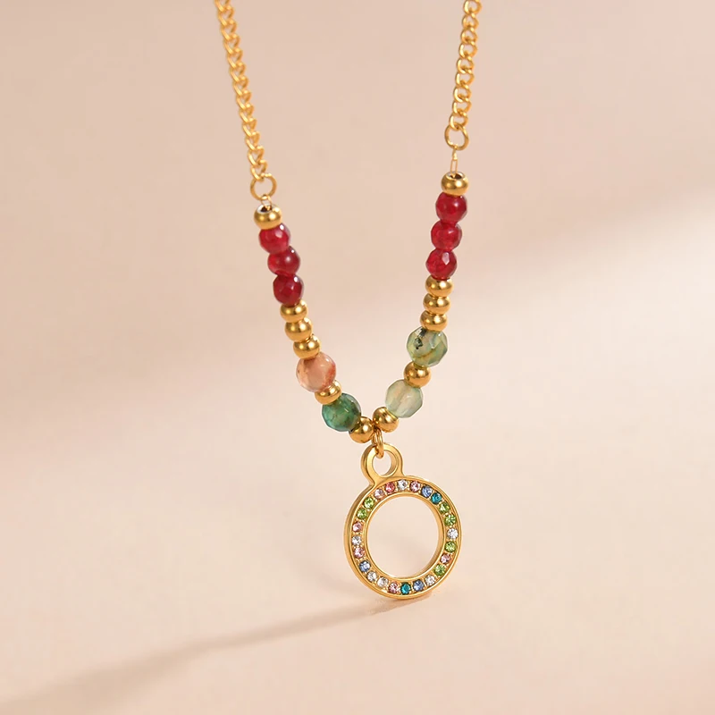 Bohemia Colorful Natural Stone Beaded Necklaces Vintage Sun Eye Stainless Steel Women Necklaces Summer Jewelry