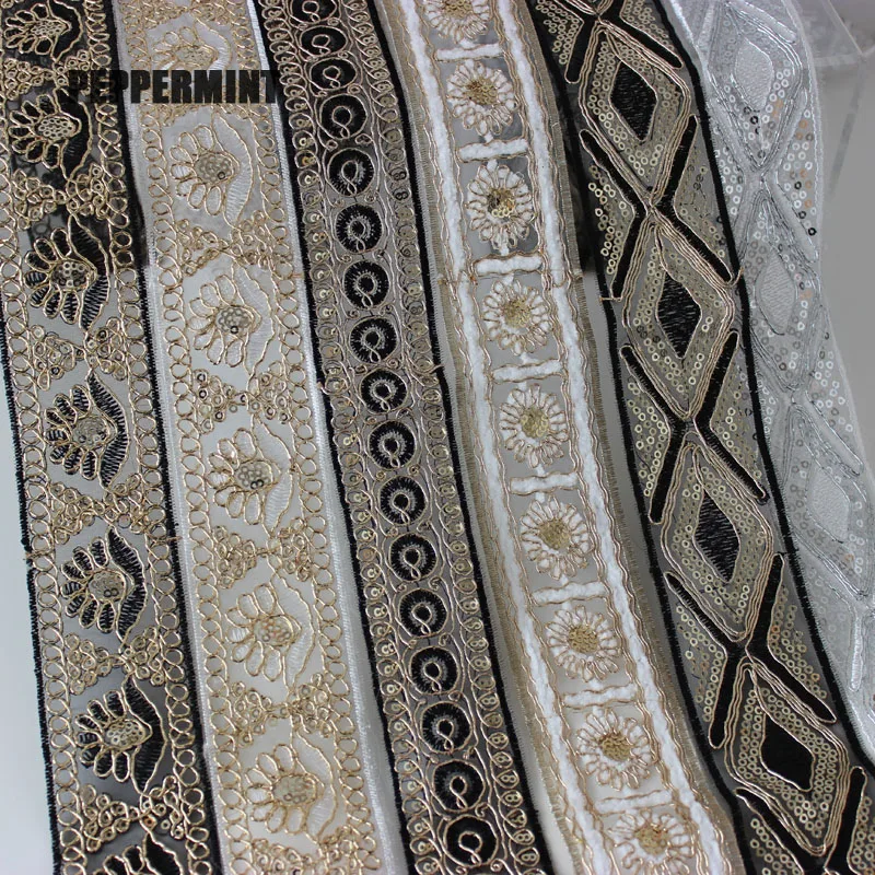 1yard 5cm Golden Silver Trim Wedding Sequins Tape Embroidered Webbing Handmade Sewing Mesh Ribbons Clothing Decorative Lace Trim