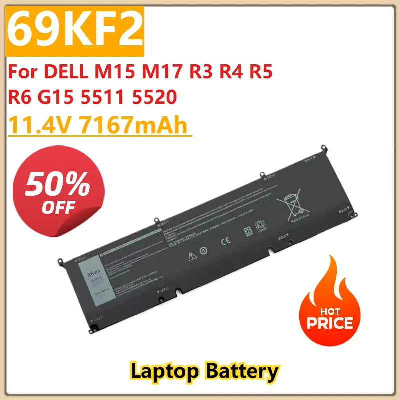 

11,4 В 7167 мАч 8FCTC 69KF2 Аккумулятор для DELL M15 M17 R3 R4 R5 R6 G15 5511 5520 Сменный аккумулятор для ноутбука