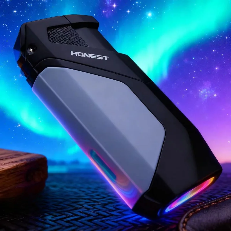 

HONEST Газовая зажигалка с двойным прямым впрыском, ветрозащитная, сильная металлическая турбина с синим пламенем, высокая температура, с сигарными бриллиантами