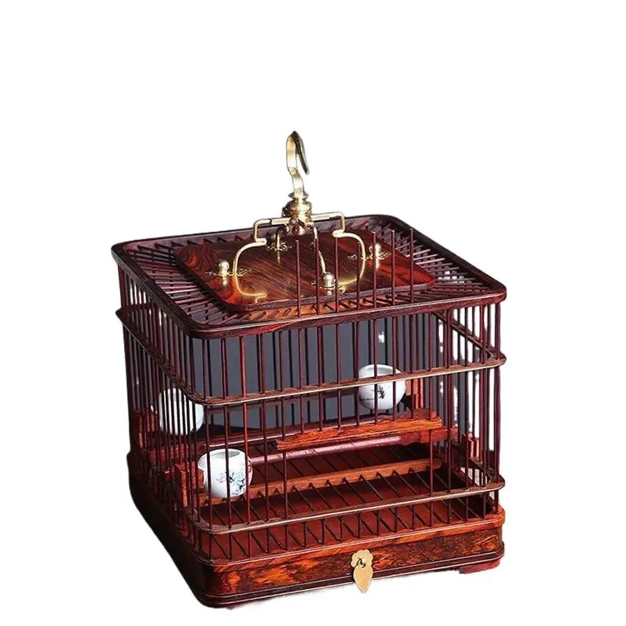 

Bright red, rosewood, square, mahogany, bird cage, embroidered eye, square cage