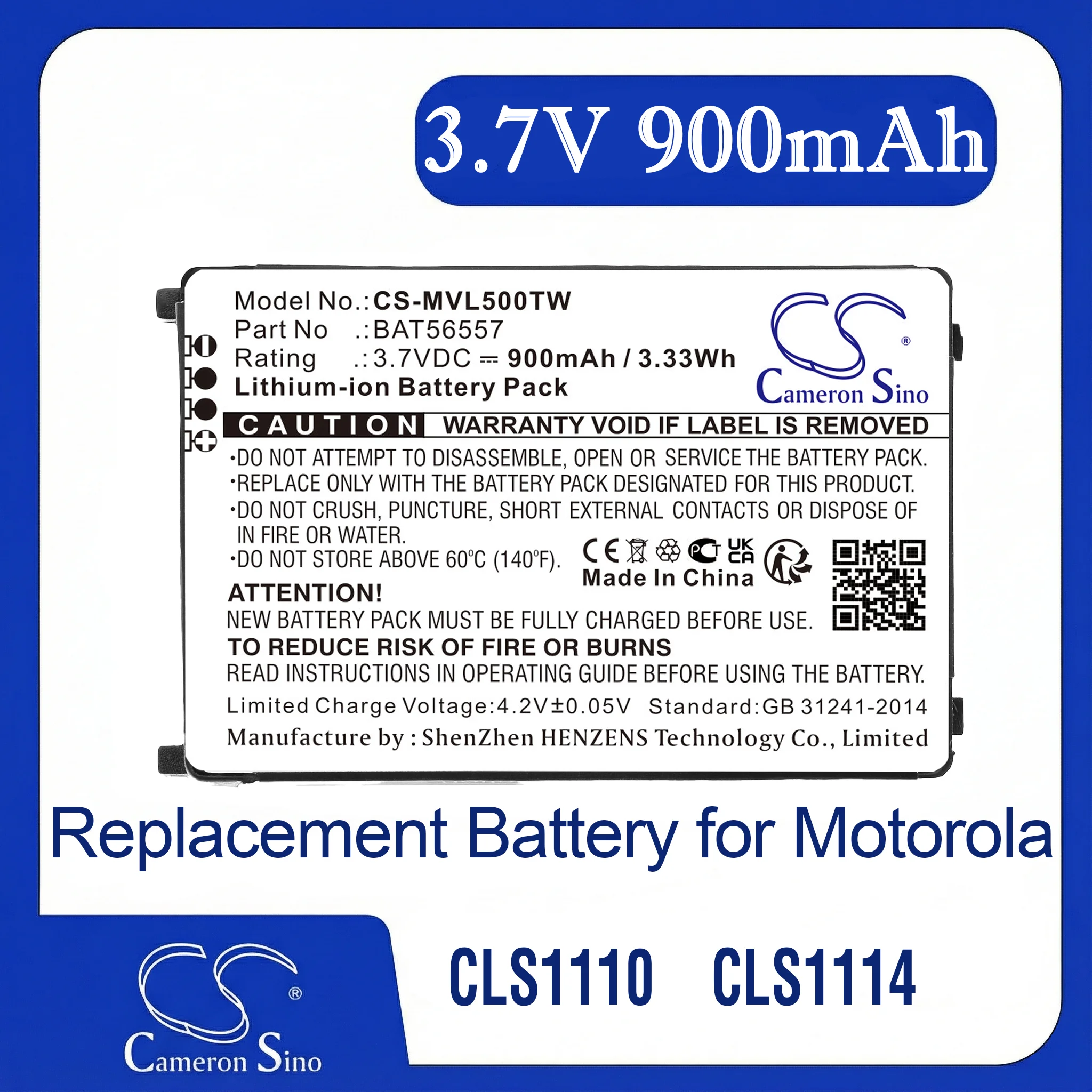 

Cameron Sino Replacement Battery for Motorola CLS1000, CLS1100, CLS1110, CLS1114, CLS1410,, Fits P/N 56557,BAT56557,HCLE4159B