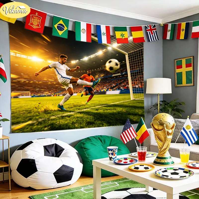 VIKAMA Pop-Style Fußball-Wandteppich, farbenfroher Wandbehang für E-Sport-Zimmer, Zuhause, Schlafzimmer, Bar, Party-Dekoration