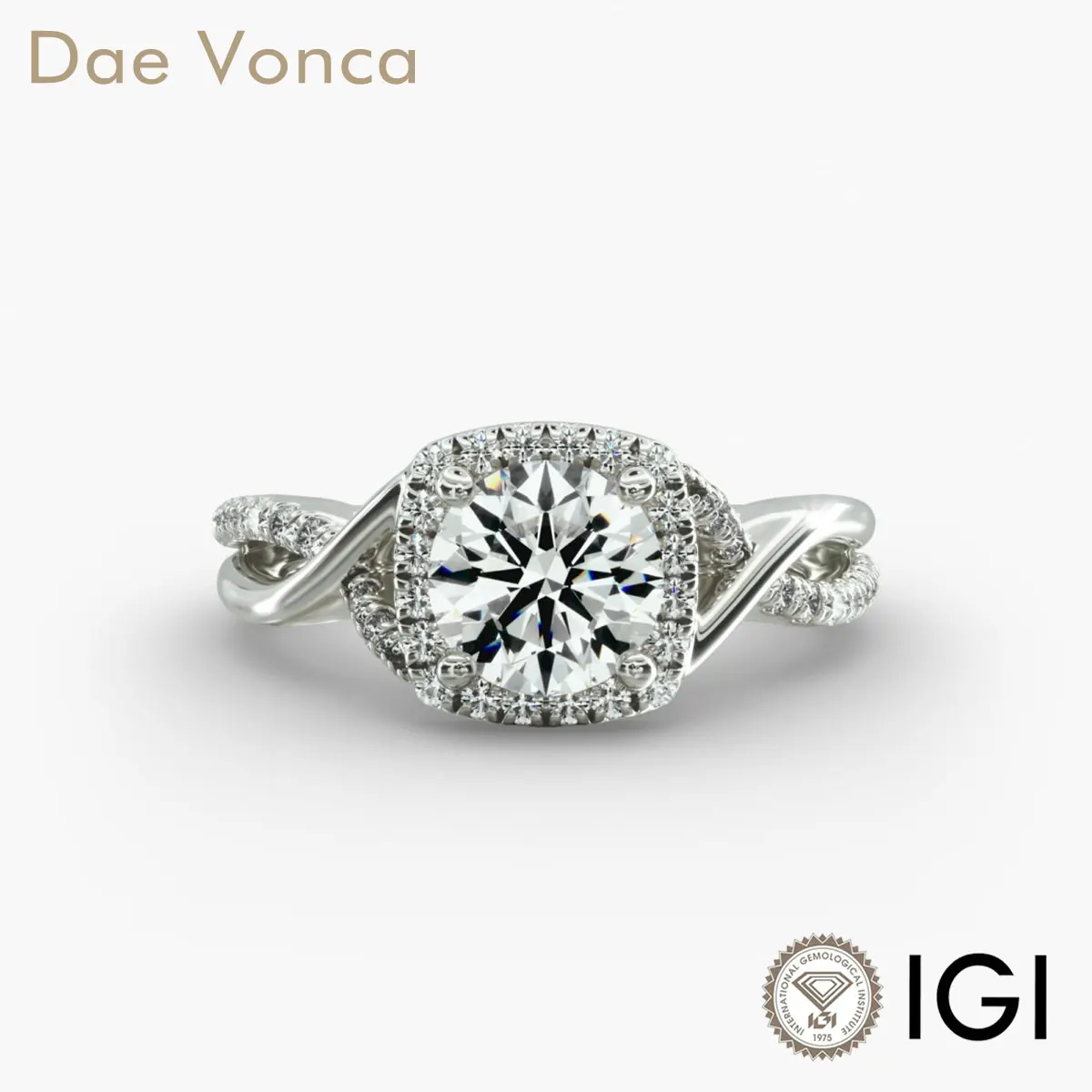 9K/14K/18K White Gold Twisted Halo Engagement Ring 0.5-2.5ct Round Cut Lab Grown Diamond IGI Certificate