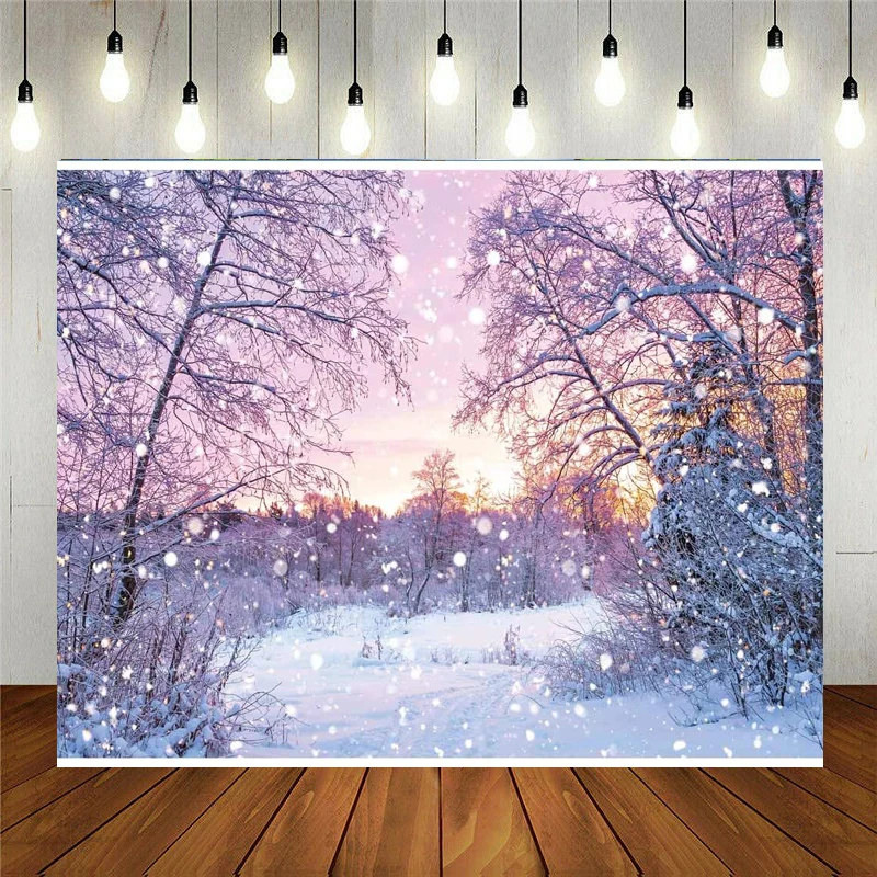 

Winter Landscape Photography Backdrop Wonderland Snowflake Bokeh Glitter Forest Snow Scene Pine Tree Bokeh Kids Background