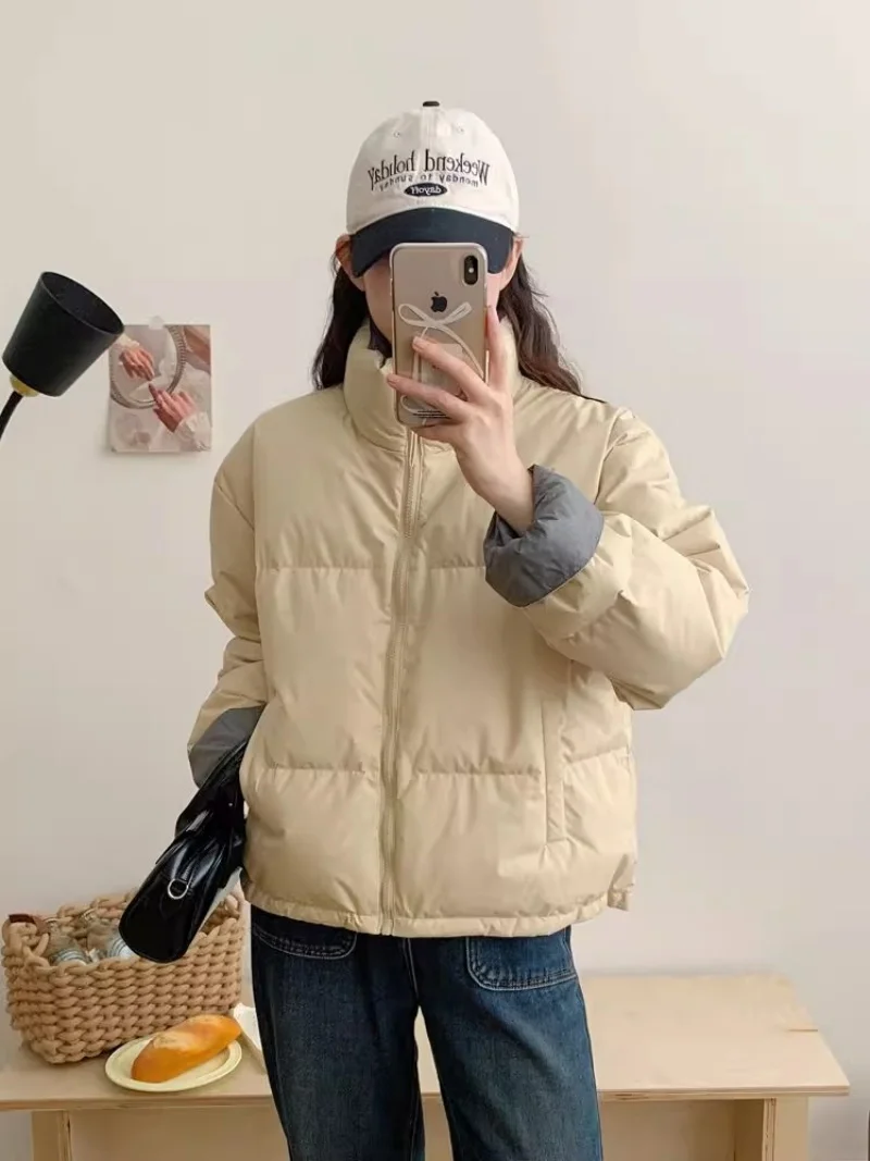 2025 nouvelle doudoune femme Version coréenne épais couleur contrastée duvet de canard blanc pain chaud manteau d'hiver W480