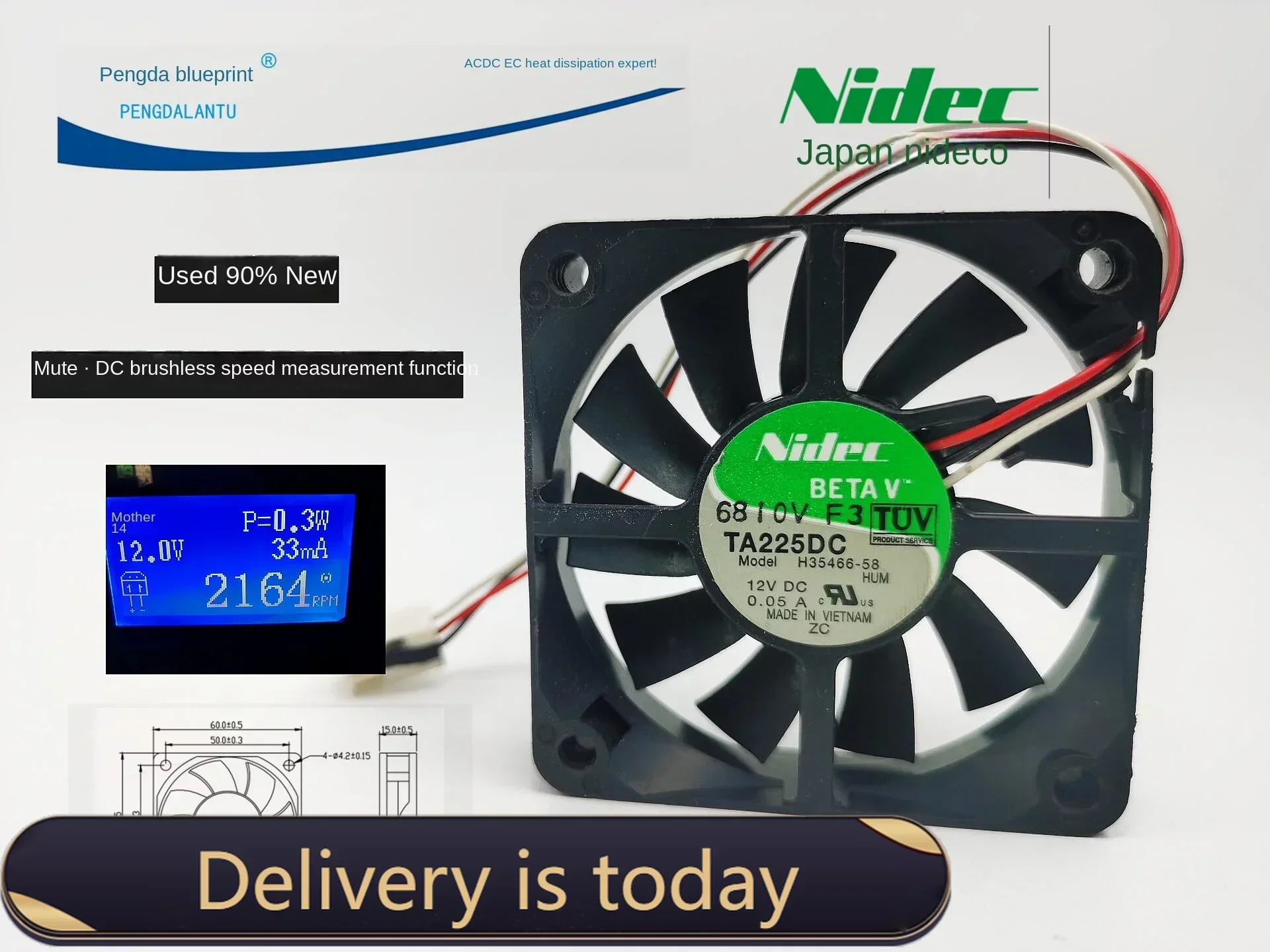 

Nidec Mute H35466-58 Hydro Bearing 12v0. 05A Speed Measurement Function 6015 6cm Cooling FAN 60*60*15MM