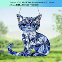 Blue And White Cat Decorative Acrylic Hanging Wall Acrylic Figurine Lightweight Acrylic Adorable Cat Decoration Cat Window