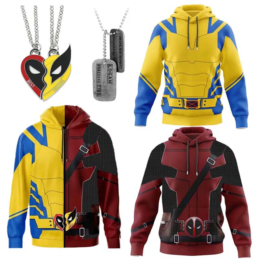 

Men Cosplay Deadpool Wolverine Costume Hoodies Sweatshirt Superhero 3D Print Zipper Hooded Jacket Women Halloween Role Play Coat