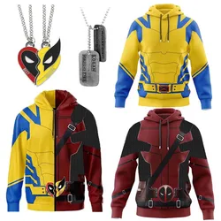 Men Cosplay Deadpool Wolverine Costume Hoodies Sweatshirt Superhero 3D Print Zipper Hooded Jacket Women Halloween Role Play Coat