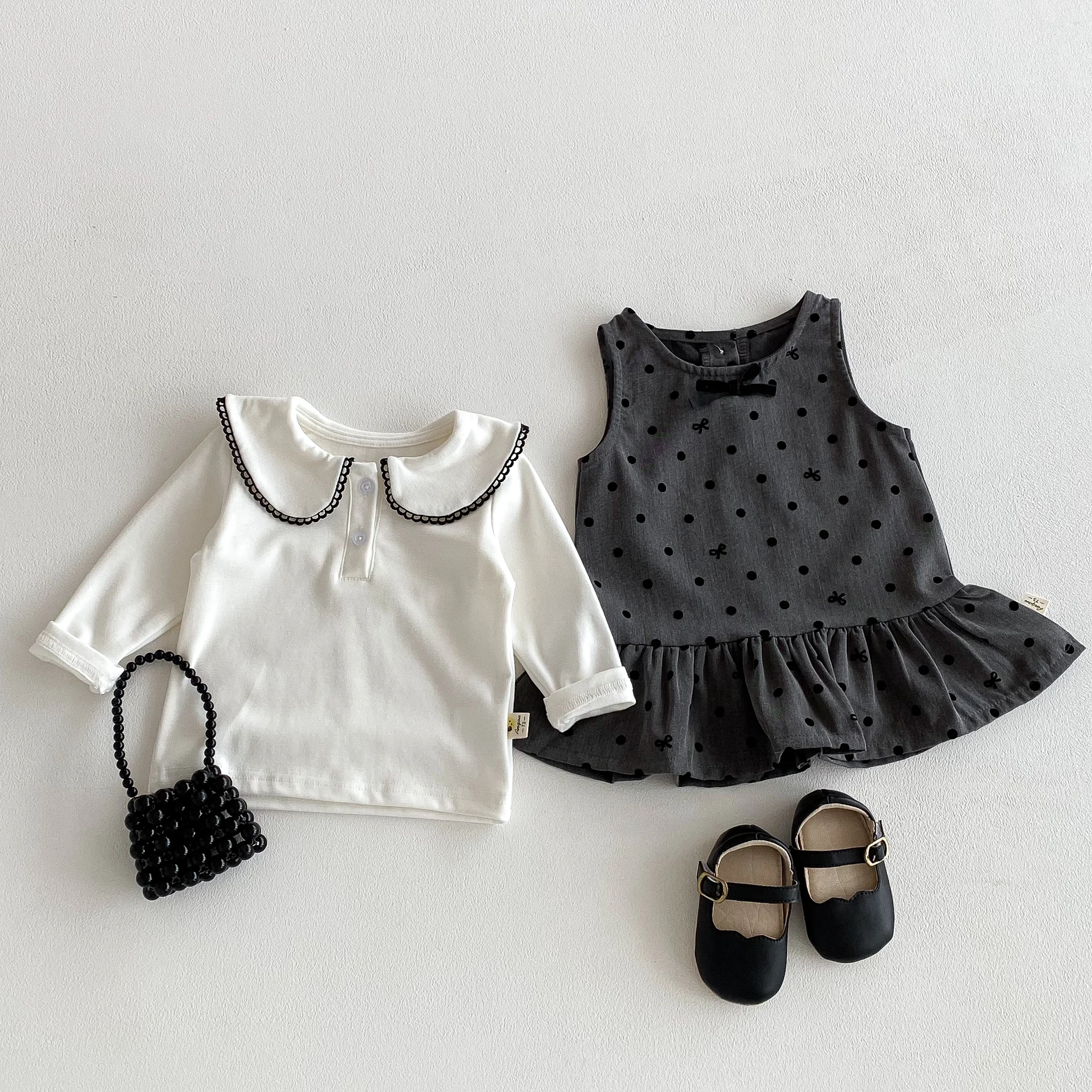 Girls' Short-Sleeved Long-Neck T-Shirt for Children, Spring-Autumn Style, Outerwear with Collar for Layering