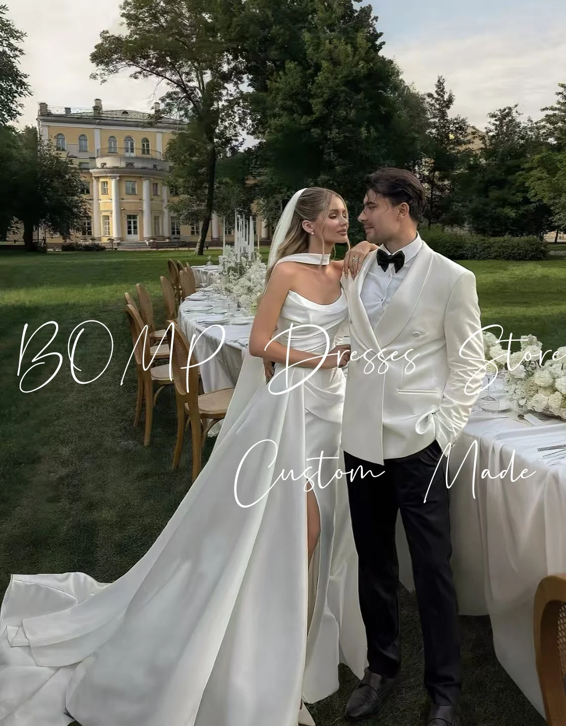 BOMP Elegant Wedding Dress Sweetheart Pleat Mermaid Side Slit Detachable Train Ivory Taffeta Bridal Gown Custom Vestido de novia