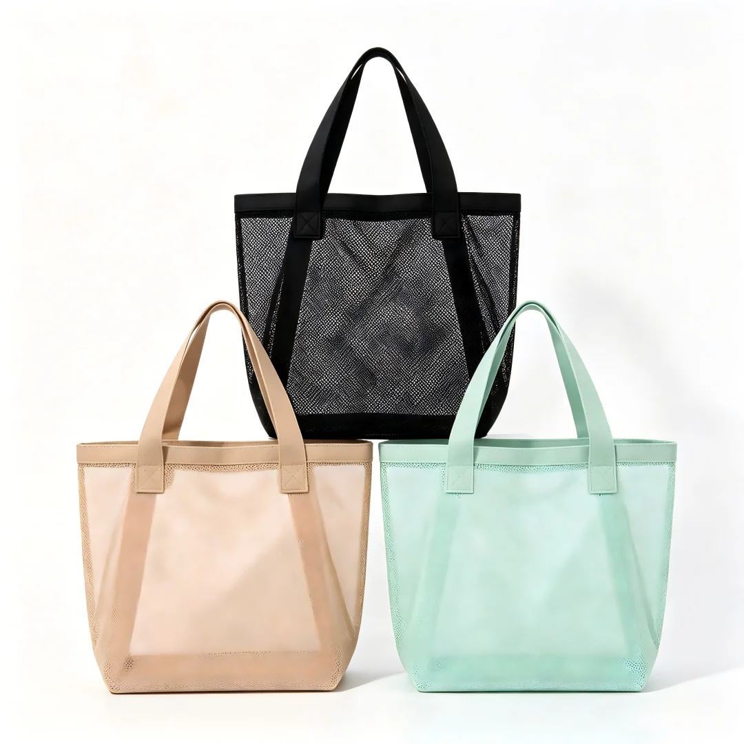 Mesh Beach Bag Foldable Large Capacity Tote Bag Breathable Shopping Bag Lightweight Women Handbag Summer Travel Portable