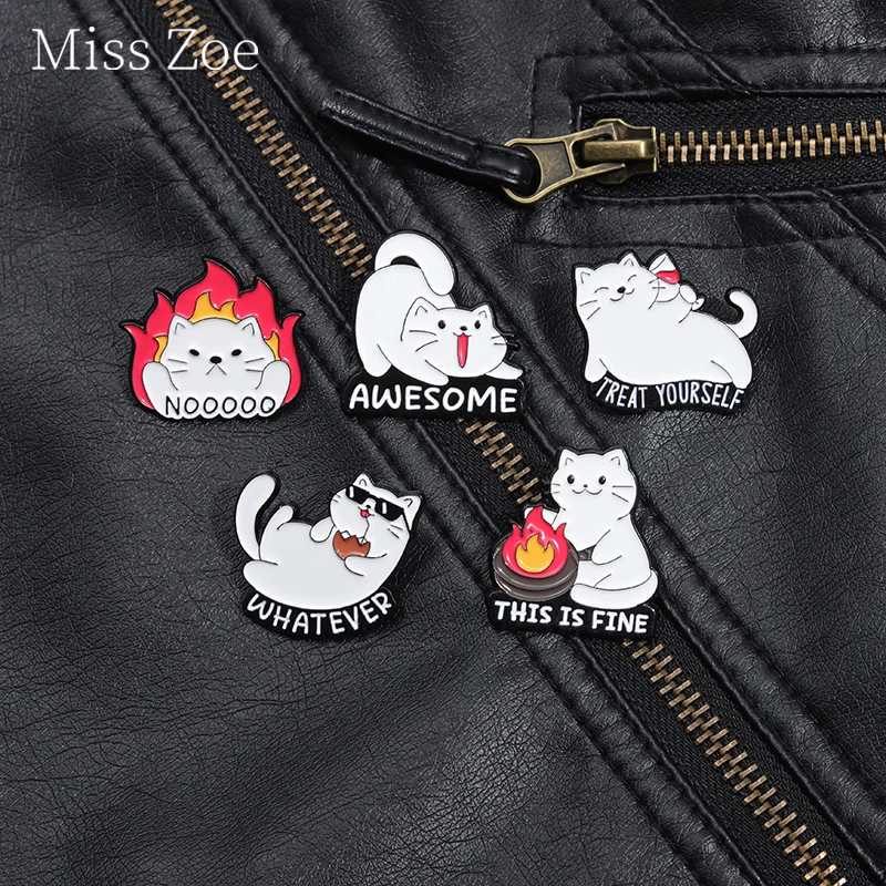 Fun Flame Cat Enamel Pin Treat Yourself Awesome Animal Brooch Lapel Backpack Inspirational Quotes Jewelry Gifts For Kid Friedns