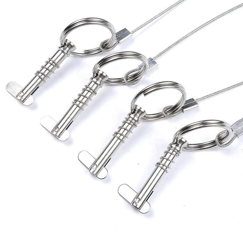 4 Pack Release Pin 1/4 Inch Diameter With Lanyard Prevents Loss, 316 Stainless Steel Bimini Top Pin, Marine Hardware