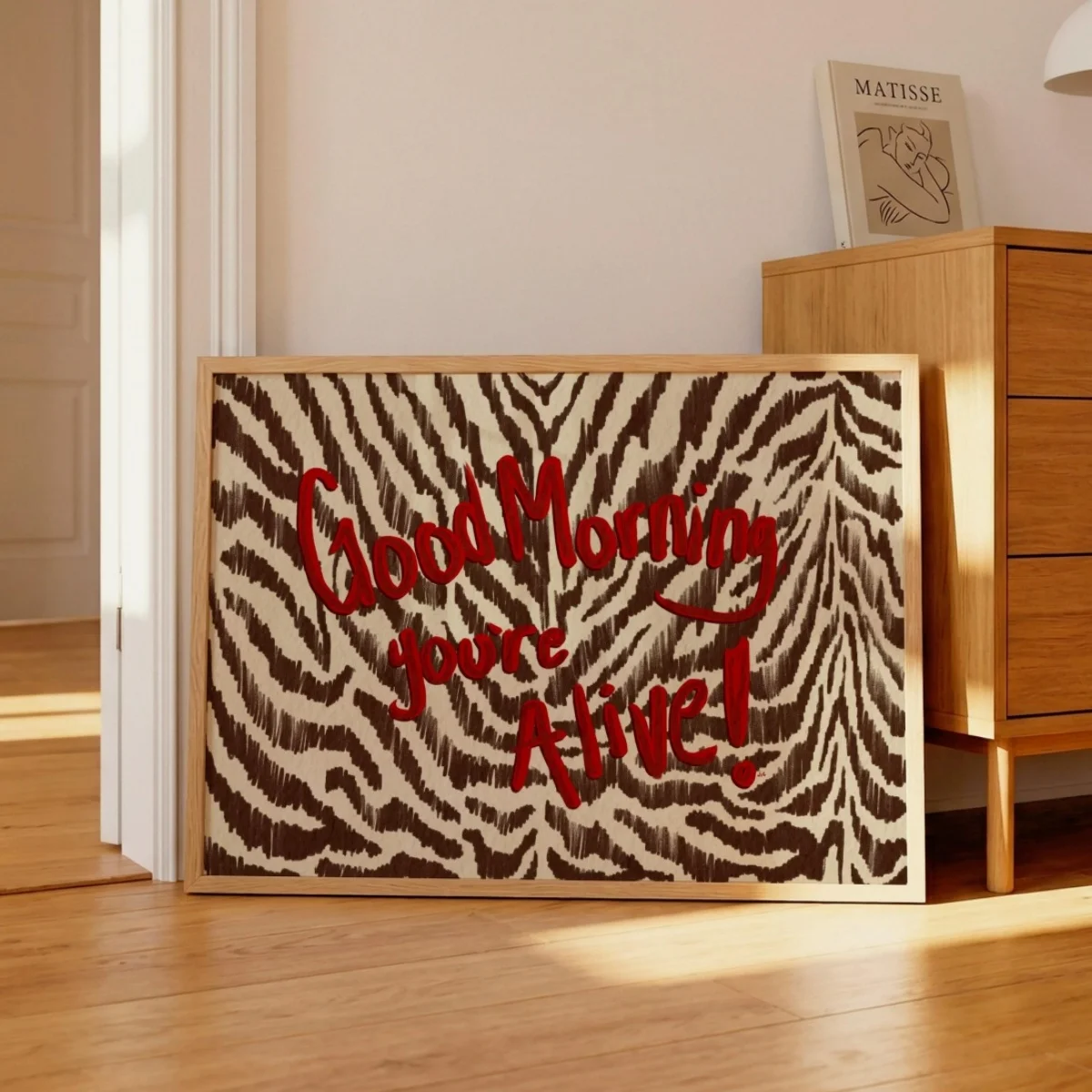 Affiches imprimées sur toile Zebra, citation artistique neutre et audacieuse en rouge, décoration murale pour la maison, « Bonjour, tu es vivant »